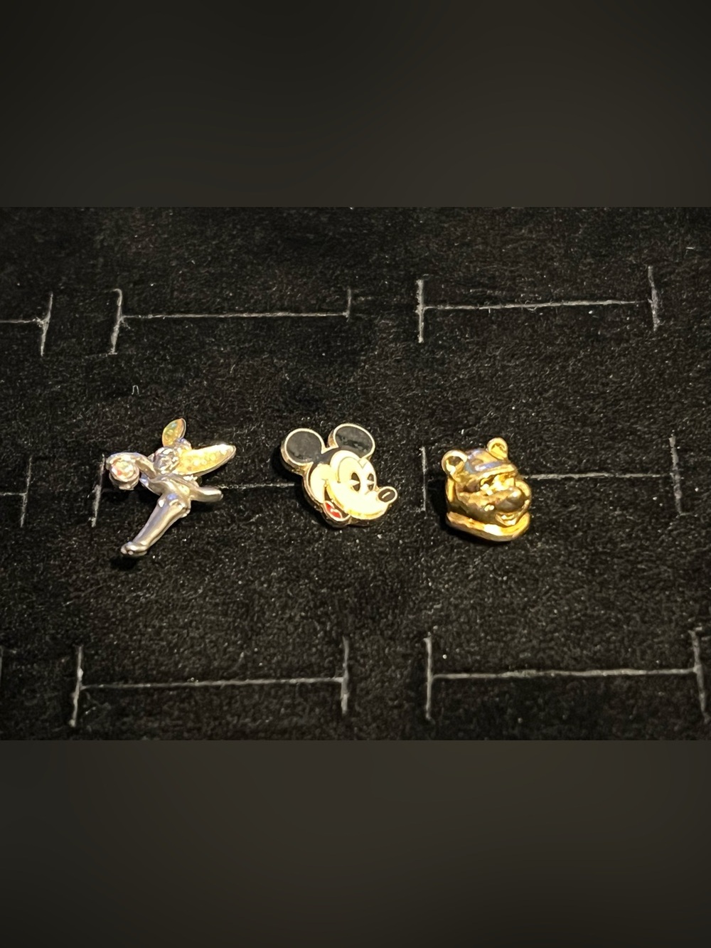 Disney Black and Gold Mickey Winnie the Pooh and Tinker Bell Stud Earrings
